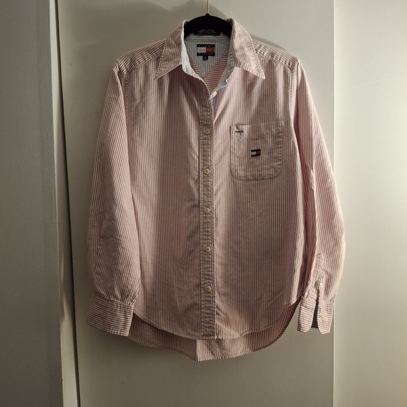 Tommy Hilfiger Women's Light Pink Striped Button Down Long Sleeve Shirt - Picture 1 of 8